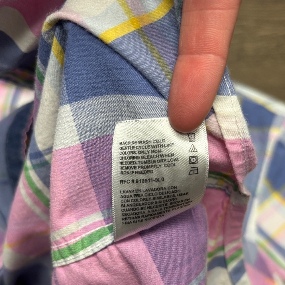 Wrangler Boy’s Sz 10/12 Blue and Pink Plaid Short Sleeve Shirt, EUC - Picture 9 of 9